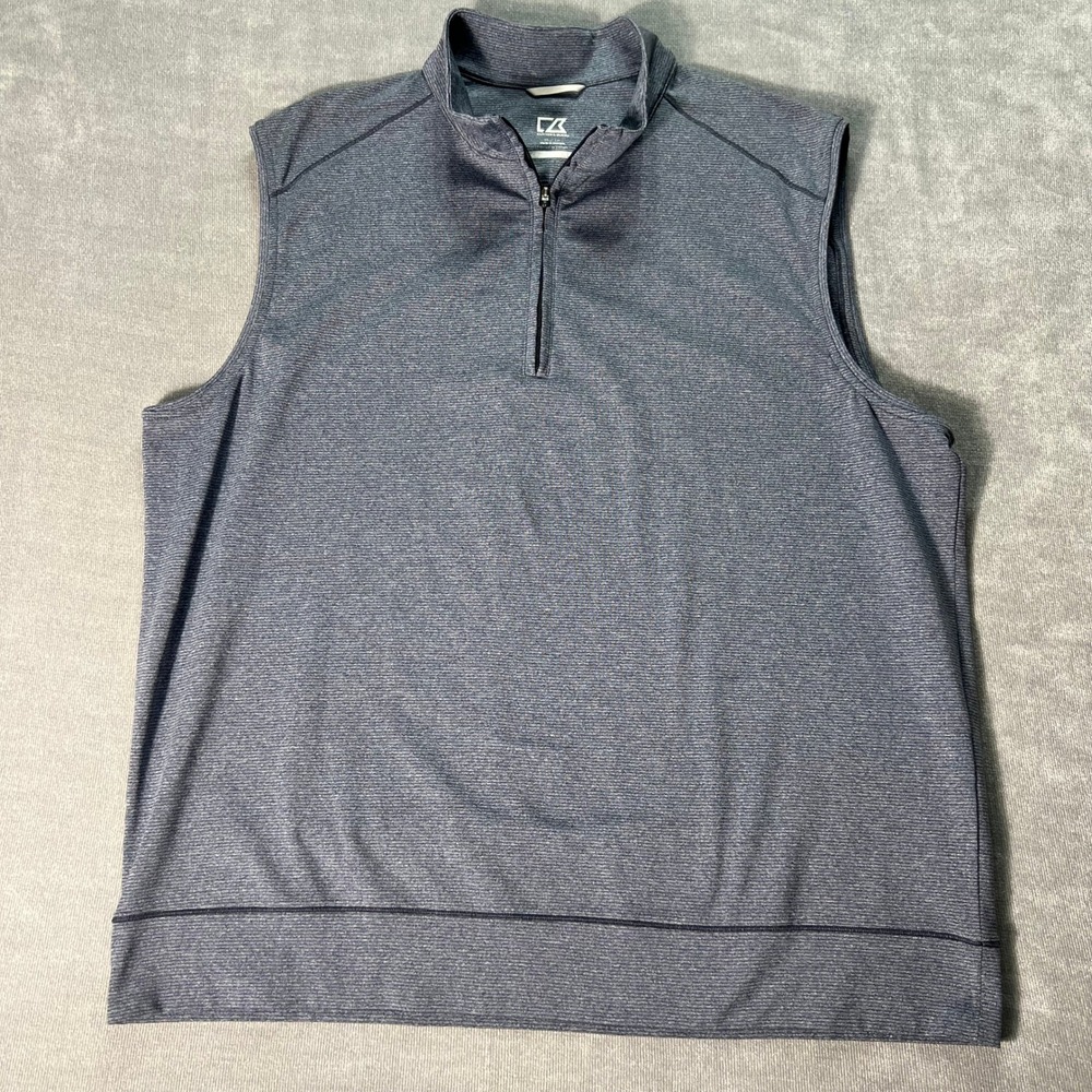 Cutter & Buck Mens XL DryTec 50+ UPF Quarter Zip Golf Vest Blue Gray Stripe